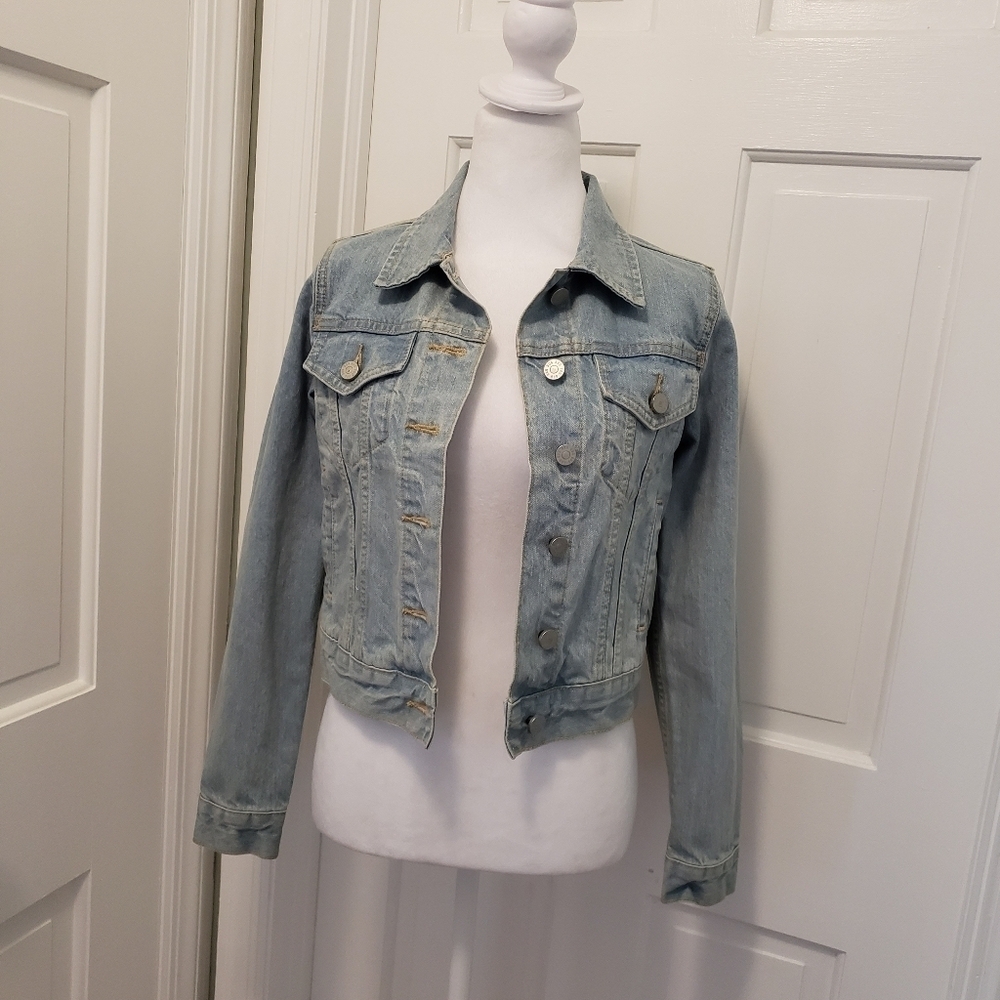 BDG Urban Outfitters Light Blue Jean Jacket Size SP, "Let It Grow" - Picture 2 of 12